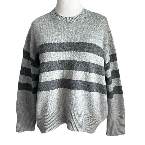 Sundry Women's Gray Oversized Wool/Cashmere Crew Neck Sweater Stripe Size 2/M - Picture 1 of 11